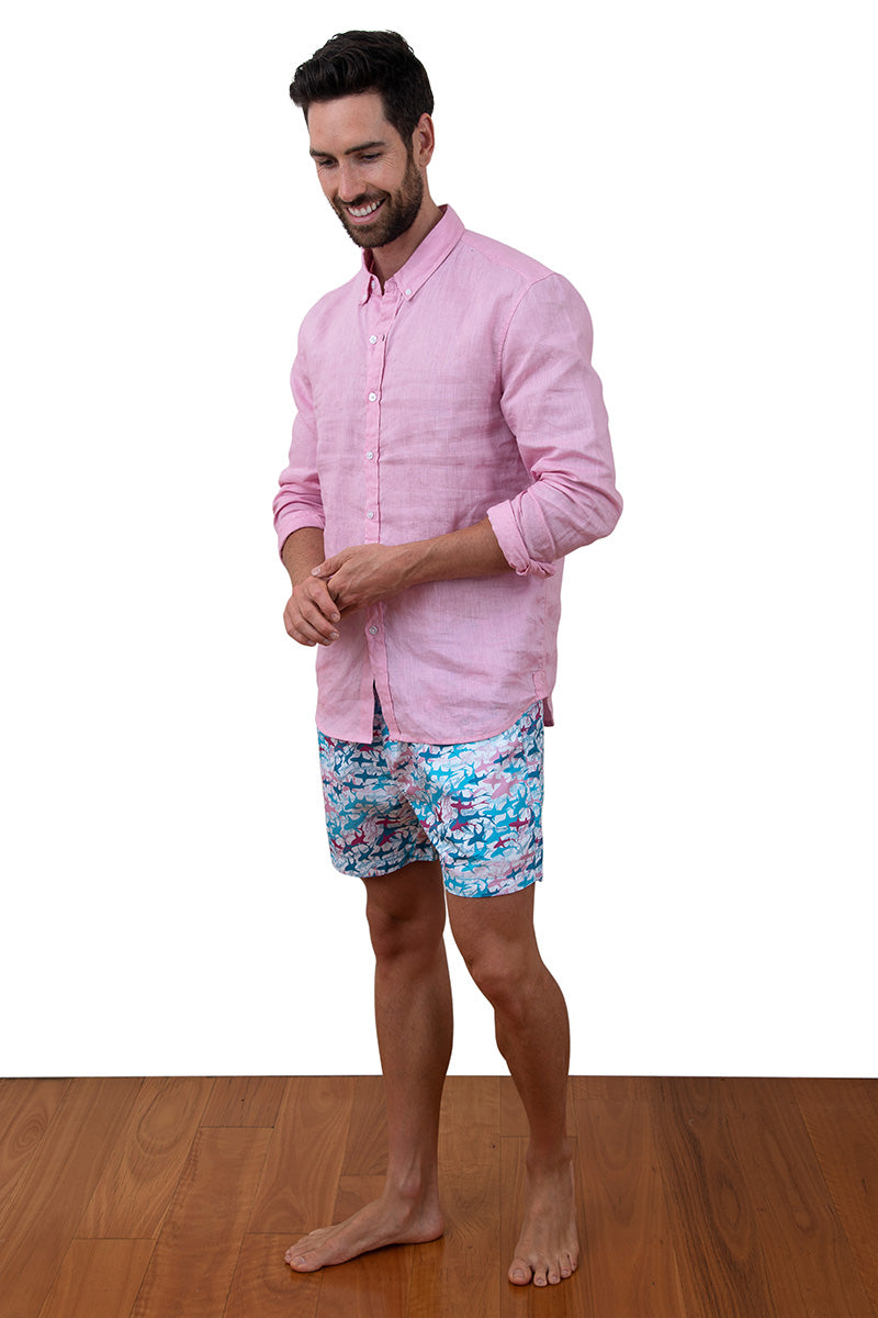 Mens Linen Shirt Pink