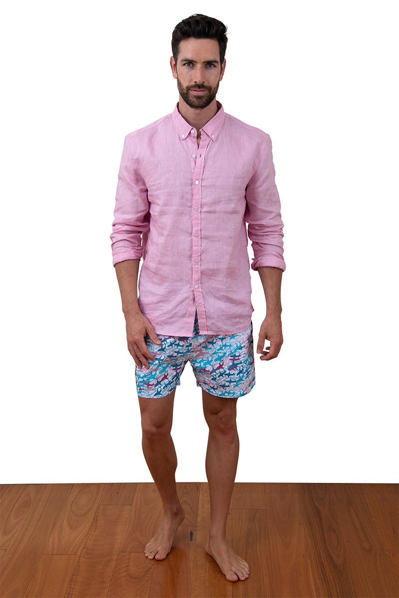 Mens Linen Shirt Pink