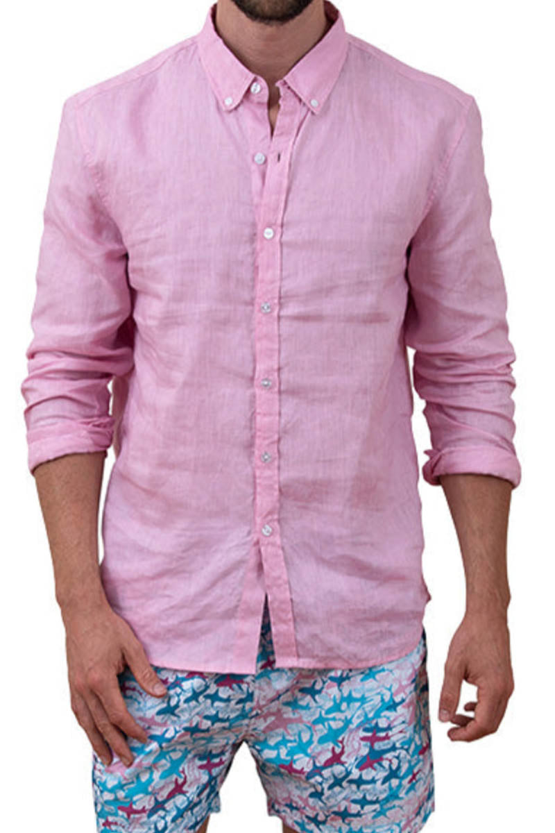 Mens Linen Shirt Pink