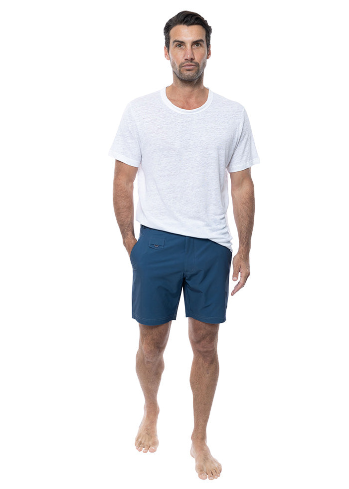 Tama Navy Mid Length Tailored Board Shorts