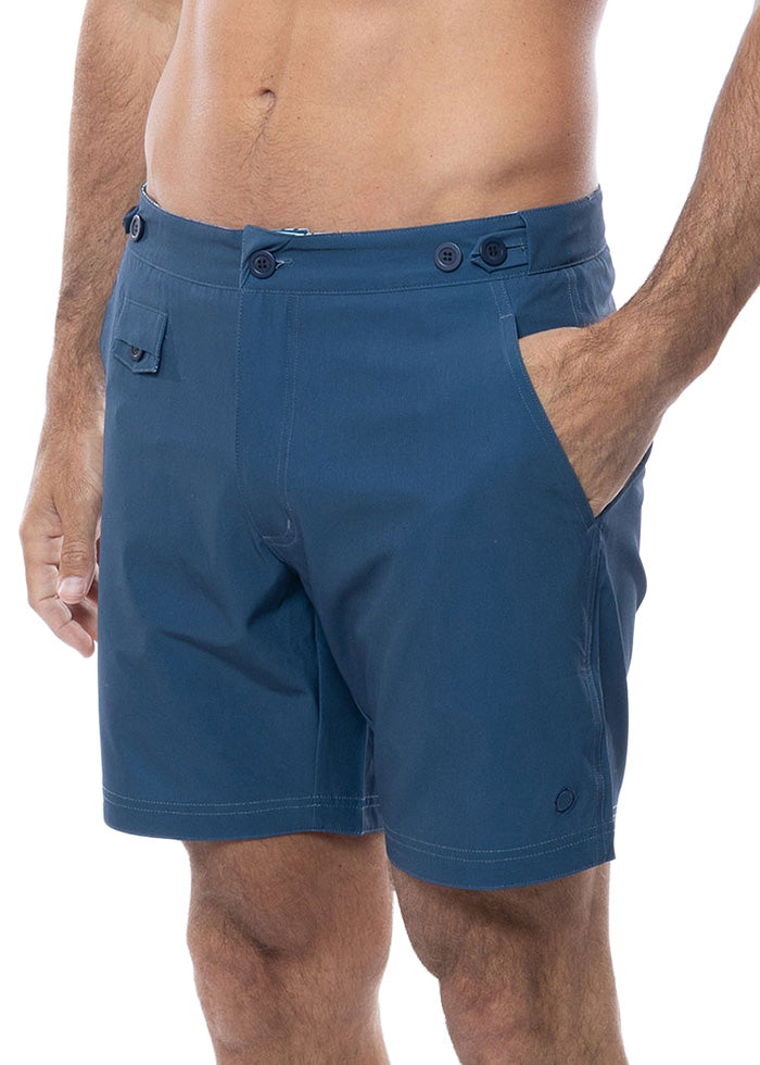 Tama Navy Mid Length Tailored Board Shorts