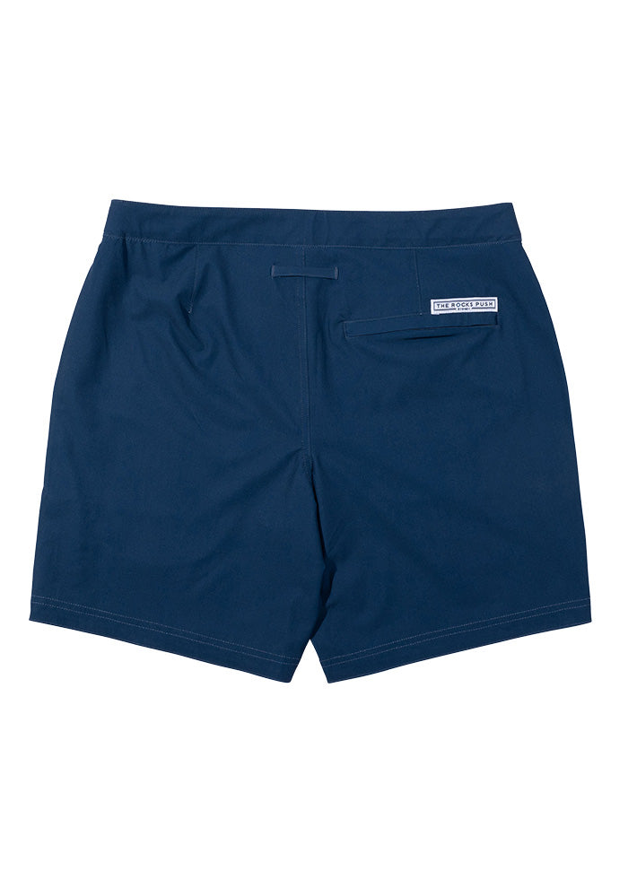 Tama Navy Mid Length Tailored Board Shorts